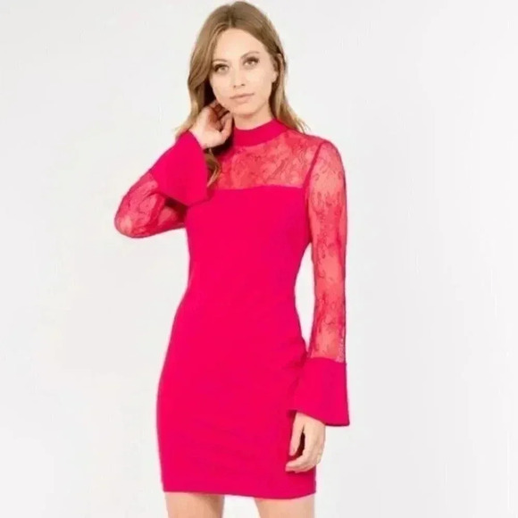 MAGENTA DRESS with Lace - Picture 2 of 4